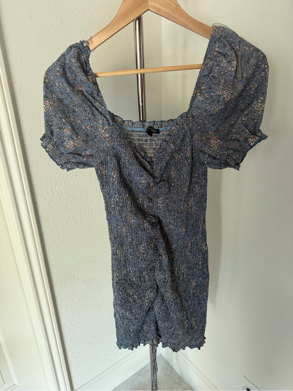 Papermoon Blue Floral Smocked Mini Dress
